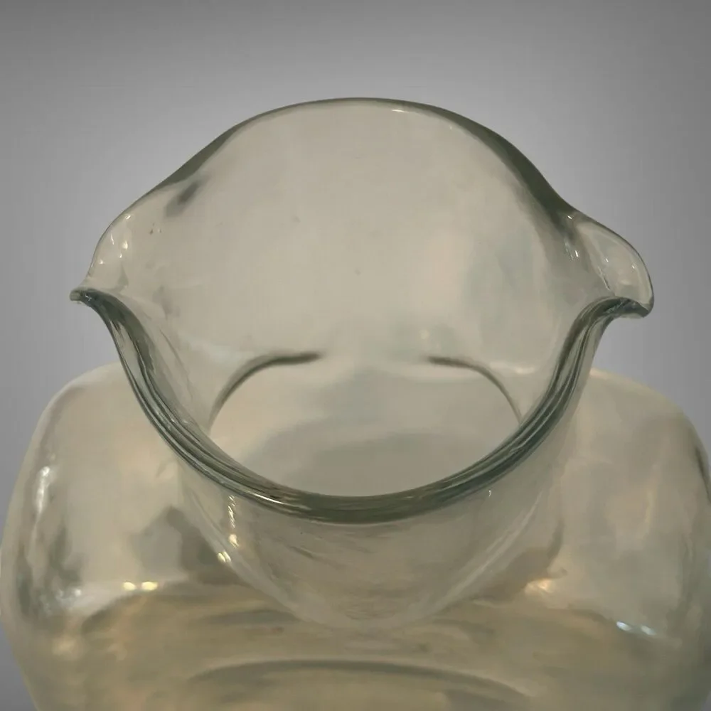 Vintage Blenko Clear Art Glass 8” Double Spout Pitcher Water Carafe Bottle